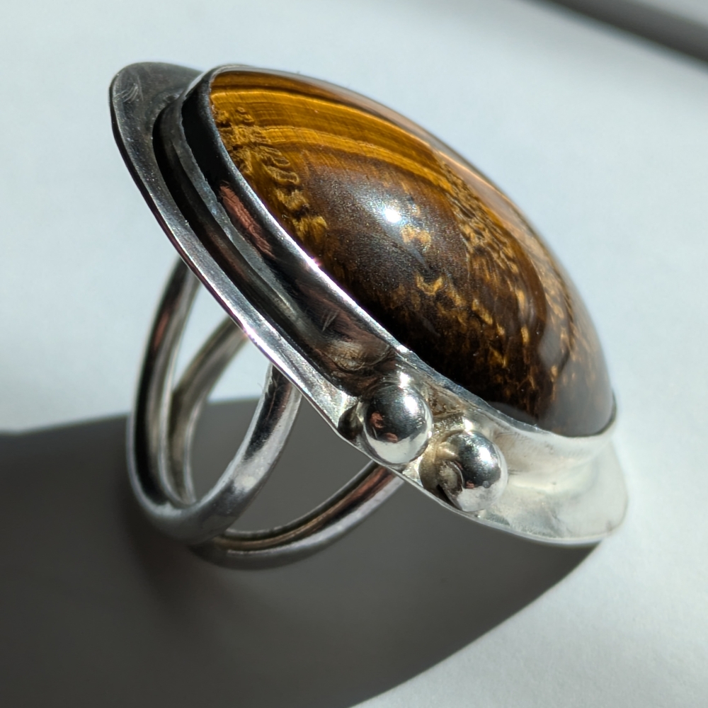 Handmade Silver Tiger's Eye Statement Rig - Picture 4 of 7